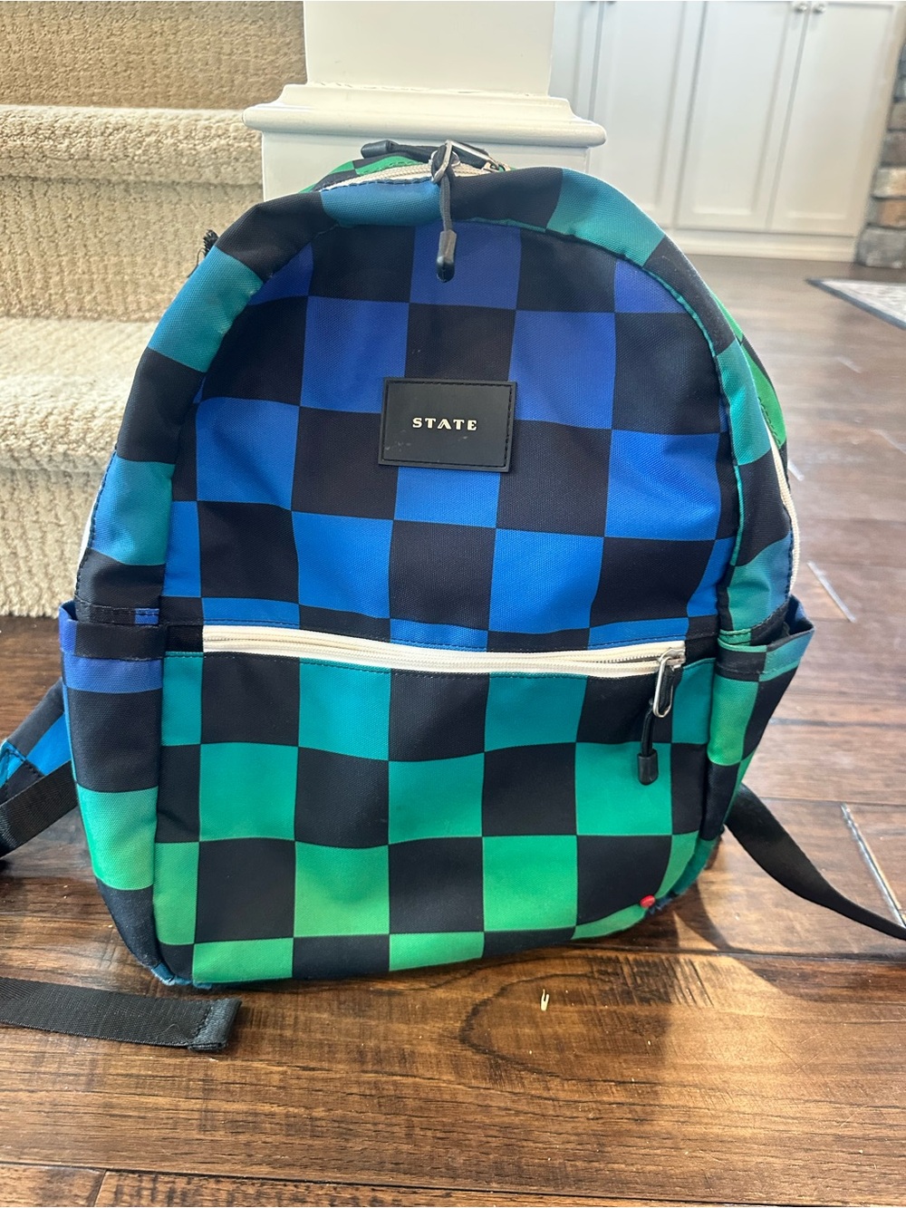 STATE Blue and Green Checkerboard Mini Backpack